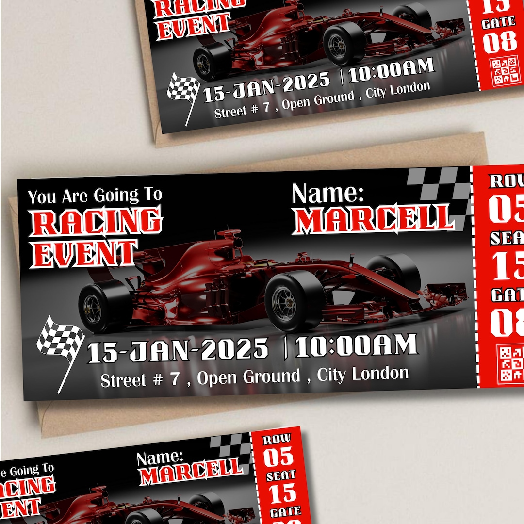 Printable Formula 1 Ticket, Editable Surprise Race Gift (digital ...