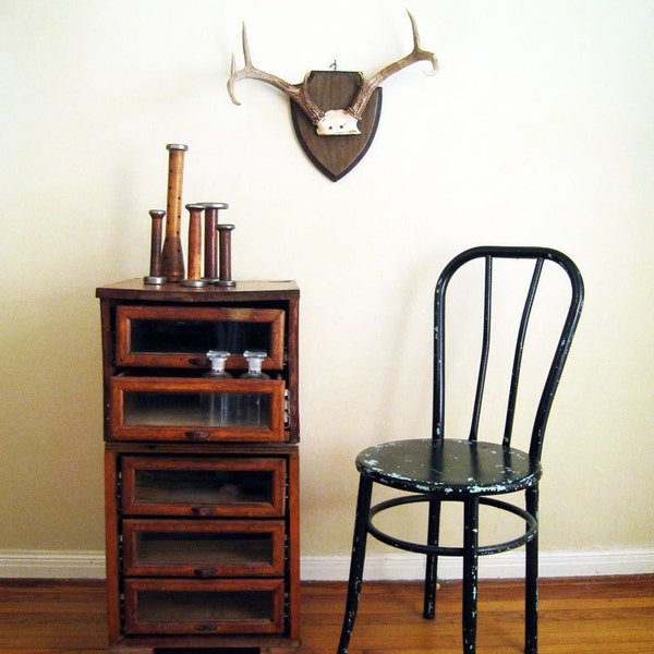 RESERVED Wood Rolling Cabinet With Apothecary Drawers