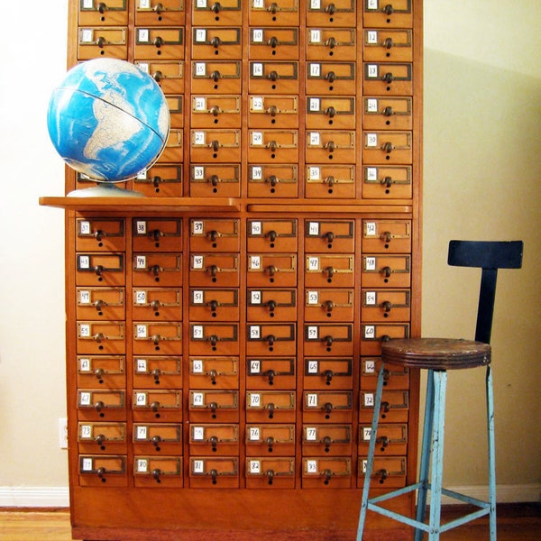 Vintage 84 Drawer Maple Card Catalog