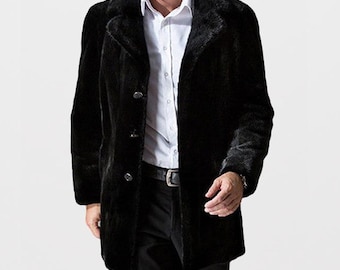 Black Luxury Real Mink Fur Coat, Handmade Winter Fur Blazer Jacket, Luxury Elegant Overcoat, Warm Fur Coat, Christmas Gift Men, Gift for Him