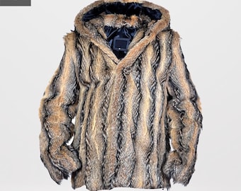 フード付きコヨーテファーコート！新品本物の天然本毛皮！ - Etsy 日本