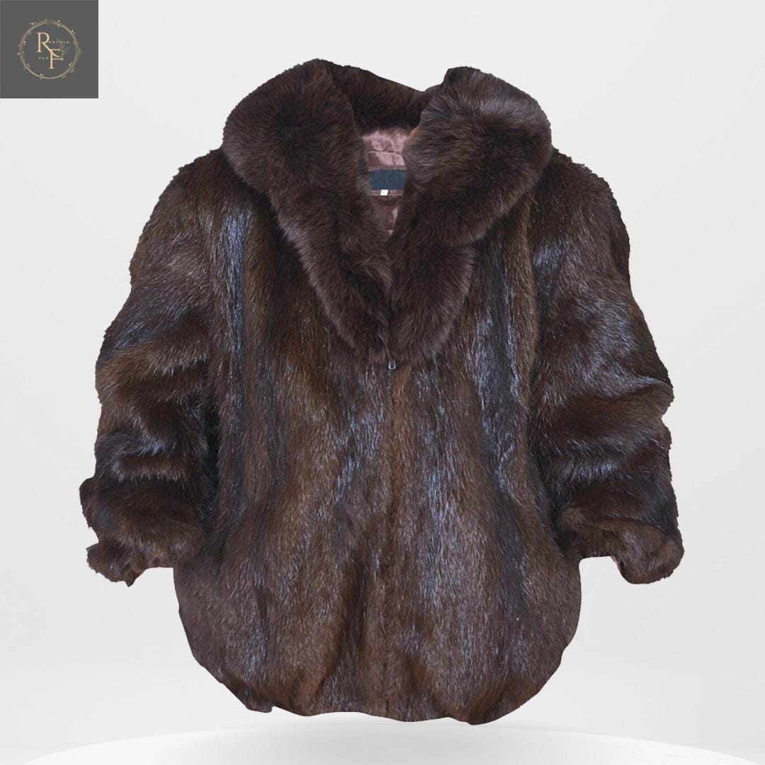Men's Brown Nutria Fur Bomber Jacket | Genuine Real Fur Short Coat
