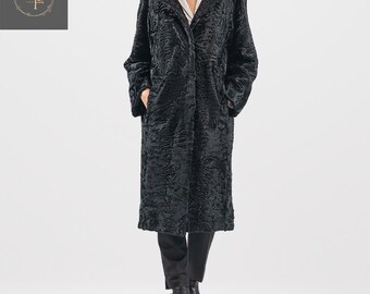 ペルシャ毛皮コート 70年代レトロ スワカラ ペルシャラム 本物の毛皮 