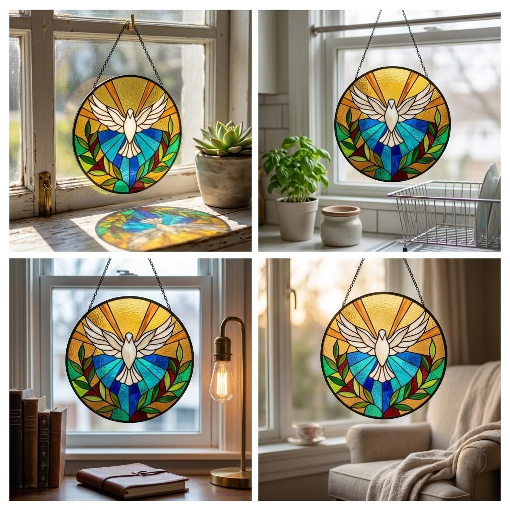 Holy Spirit Peace Dove Stained Glass Suncatcher, Christian Religious ...
