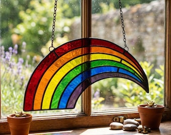 Acchiappasole classico a forma di arco arcobaleno a 6 colori, irregolare e decorato con vetrate artistiche, regalo per l'orgoglio LGBTQ+