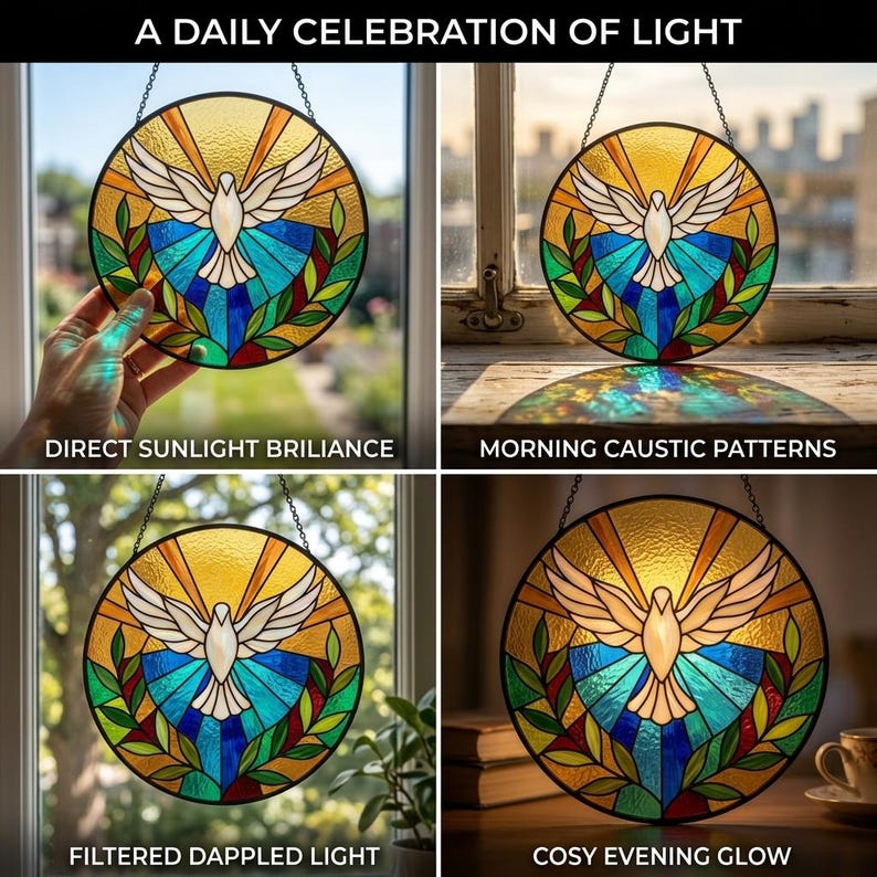 Holy Spirit Dove With Olive Branch Round Stained Glass Suncatcher ...