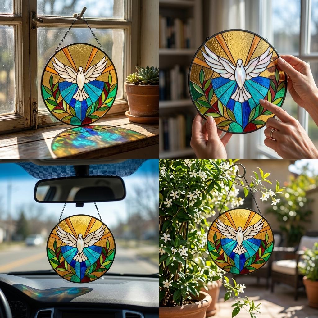 Holy Spirit Peace Dove Stained Glass Suncatcher, Christian Religious ...