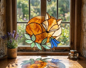 Atrapasueños de vidrieras con forma de zorro durmiendo, decoración de bosque, regalo para amantes de los animales.