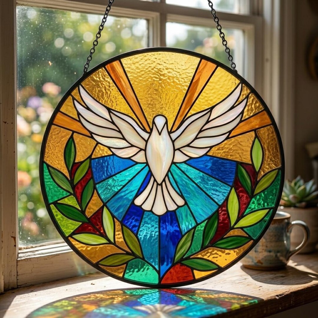Holy Spirit Peace Dove Stained Glass Suncatcher, Christian Religious ...