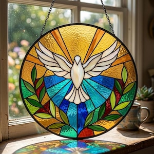 Heiliger Geist Friedenstaube Glasmalerei Suncatcher, Christliches Religiöses Dekor, Glaube Geschenk