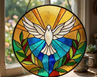Attrape-soleil en vitrail colombe de la paix Saint-Esprit, décoration religieuse chrétienne, cadeau de la foi