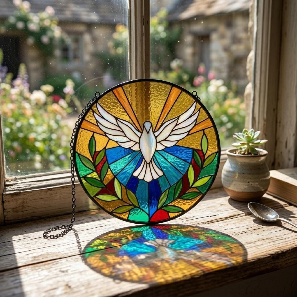 Holy Spirit Peace Dove Stained Glass Suncatcher, Christian Religious ...