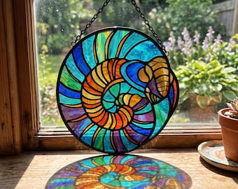 Trilobite Fossil Stained Glass Suncatcher, Prehistoric Paleontology Gift