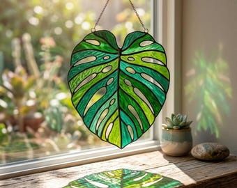 Monstera Leaf Stained Glass Suncatcher, Nordic Green Plant Decor, Plant Lover Gift