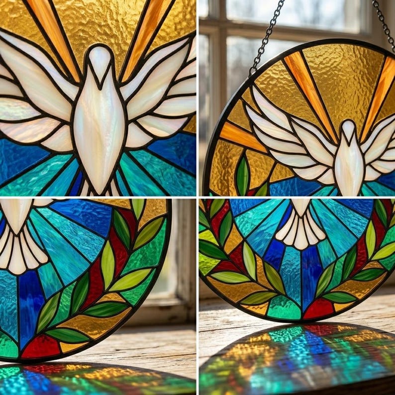 Holy Spirit Peace Dove Stained Glass Suncatcher, Christian Religious ...