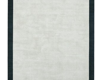 Handloom Tencel Area Rug | Ivory with Black Border, Modern Minimalist