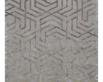 Tappeto in lana e viscosa annodato a mano / Design geometrico grigio chiaro
