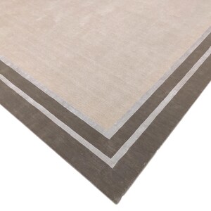 Multi Border Wool & Tencel Rug | Hand-Tufted Grey Beige Silver Area Rug | Modern Border Carpet | Cotton Backed Designer Rug image 2