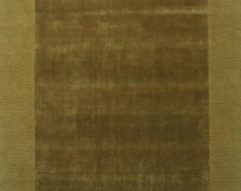 Kurd Border Wool & Viscose Rug | Hand-Tufted Mustard Area Rug | Border Design Carpet | Cotton Backed Designer Floor Rug