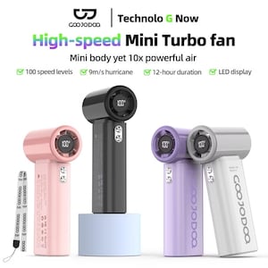 Mini ventilador de mano GOOJODOQ de alta velocidad de 100 velocidades con pantalla LED.