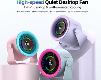 Ventilador de escritorio silencioso GOOJODOQ de alta velocidad (100 velocidades), con ángulo ajustable y pantalla LED.
