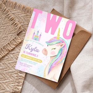 Editable Unicorn Birthday Invitation: Pastel Rainbow Theme (5x7&quot; Canva Template)