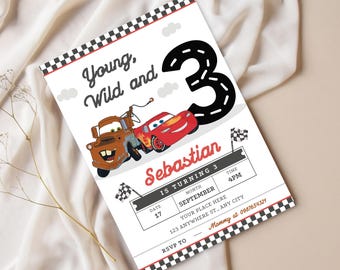 Lightning McQueen 3rd Birthday Invitation: Race Car Theme (Digital Download)