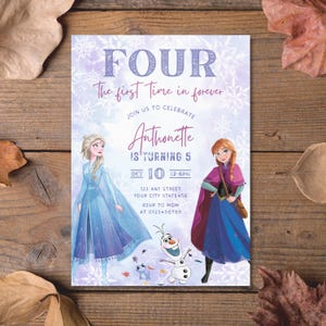 Inbjudan till Frosts fjärde födelsedag: Redigerbar inbjudan till Elsa och hennes fjärde födelsedagsfest (digital nedladdningsbar Canva-mall) bild 5