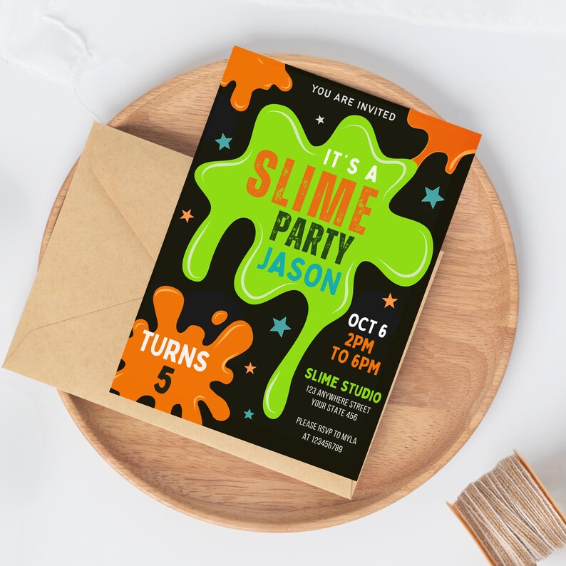 Jason Slime Slime Birthday Invitation: Neon Theme Slime Party Card (digital ...