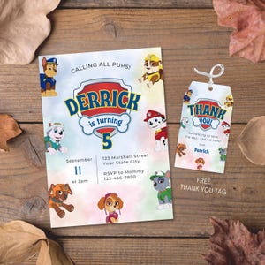 Carte d'invitation patrouille Pupty, invitation à une fête sur le thème Pawty Patrol