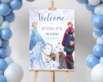 Editable Frozen Birthday Welcome Signage: Frozen Themed Party Decor (Digital Download Canva Template)