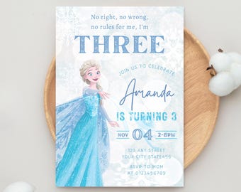 Frozen 3rd Birthday Invitation: Editable Elsa Third Birthday Party Invite (Digital Download Canva Template)