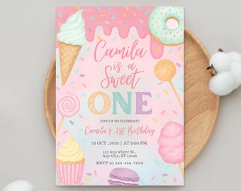Editable Sweets Candy Invitation : Any Age Sweet Theme Party Invite  (Digital Download Canva Template)