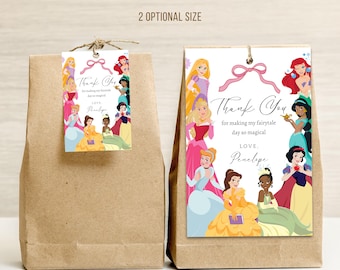 Editable Princess Thank You Tag Princess Theme Birthday Favor Tags (Digital Download Canva Template)