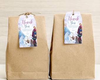 Editable Frozen Birthday Favor Tags: Elsa & Anna, Printable Thank You Card (Digital Download)