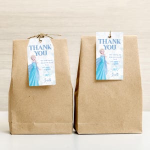 Editable Elsa Frozen Thank You Tags : Frozen Birthday Favor Tag ( Canva Template Digital Download)