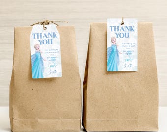 Editable Elsa Frozen Thank You Tags : Frozen Birthday Favor Tag ( Canva Template Digital Download)