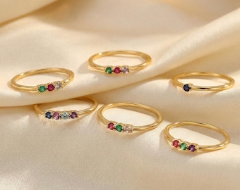 Bague en argent sterling avec pierre de naissance, bague pour mères, bague familiale personnalisée avec pierre de naissance, bague personnalisée avec pierres précieuses, cadeau d'anniversaire pour maman, cadeau pour elle