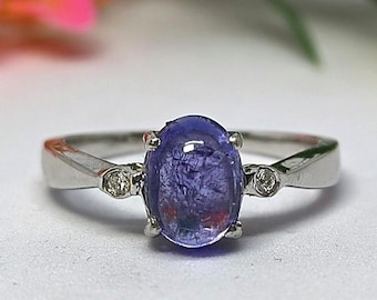 Natural Tanzanite Half Eternity Ring - 925 Sterling Silver - Stacking Ring - Wedding Band - Handmade Engagement Ring - December Birthstone.