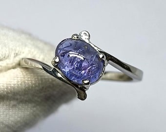 Natural Tanzanite 925 Sterling Silver Stackable Ring, Minimalist Ring, Blue Gemstone, December Birthstone, Proposal Ring, Christmas Gift.