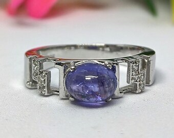 Natural Tanzanite 925 Sterling Silver Ring, Art Deco Ring, Blue Gemstone, December Birthstone, Proposal Ring, Christmas Gift Unisex Jewelry.