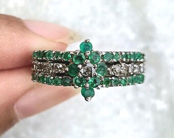 Natural Emerald Silver Ring: Handmade 925 Sterling Silver, Unique Gemstone Band, May Birthstone.