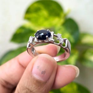 Natural Blue Sapphire Silver Ring, Oval Cut  Sapphire Gemstone, 925 Sterling Silver Band, Handcrafted Fine Jewelry for Women, Gift for Her.