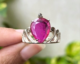 Tropfen Rubin Sterling Silber Ring, Handgefertigtes Edelstein Band, Prinzessinnen Stil Art Deco Schmuck