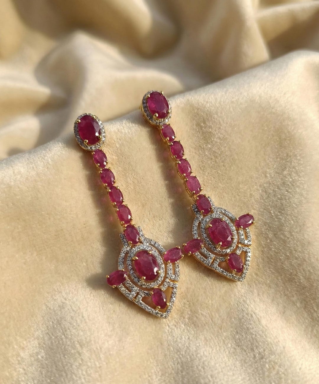 Natural Dark Red Ruby Earring, Deep Red Genuine Ruby Drop Earring ...