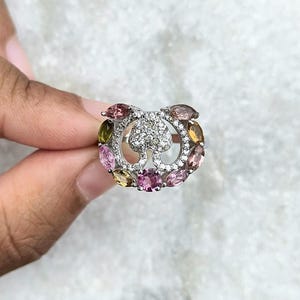 Multi-Color Tourmaline Ring: 925 Sterling Silver Band, Elegant Gemstone Jewelry, Sparkling Jewelry For Women.