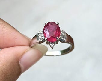 Natürlicher Rubin Sterling Silber Ring: Handgemachtes Oval Edelstein Band, Unisex Silber Rubin Band, Geschenk für Sie.