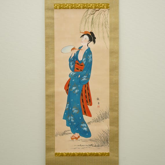 Vintage Japanese Bijin-ga Scroll - Beautiful Woman in Kimono