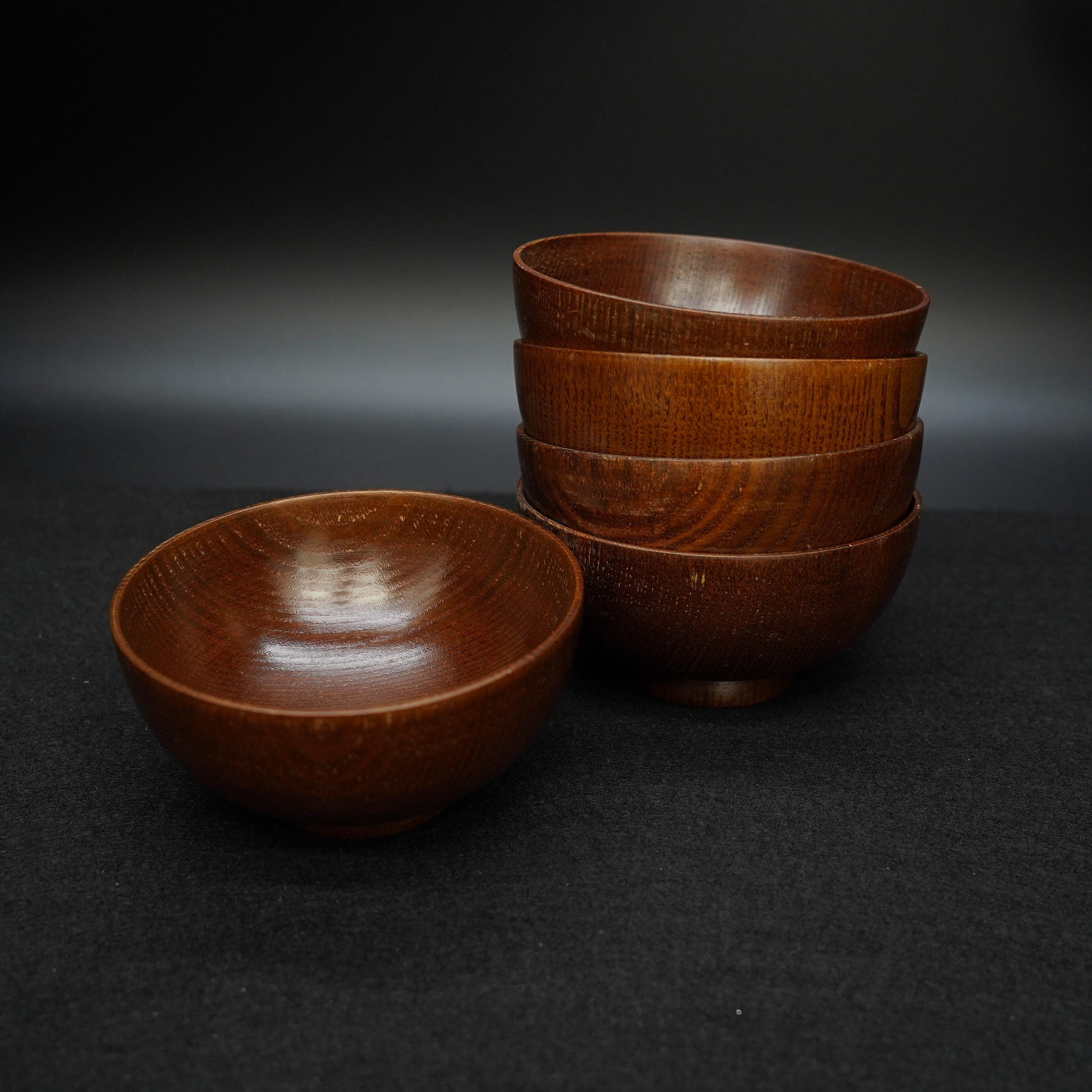 Vintage Japanese Wooden Soup Bowls Set of 5 – Lacquered Wood Miso