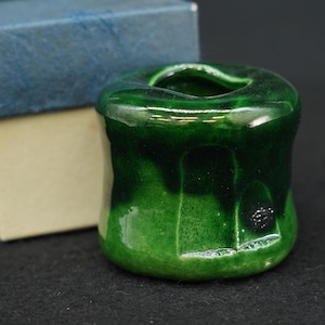 Vintage Japanese Oribe Ware Futaoki Green Glazed Tea Ceremony Lid Rest Oribe Pottery Chado Tea Utensil with Box 120ｇ